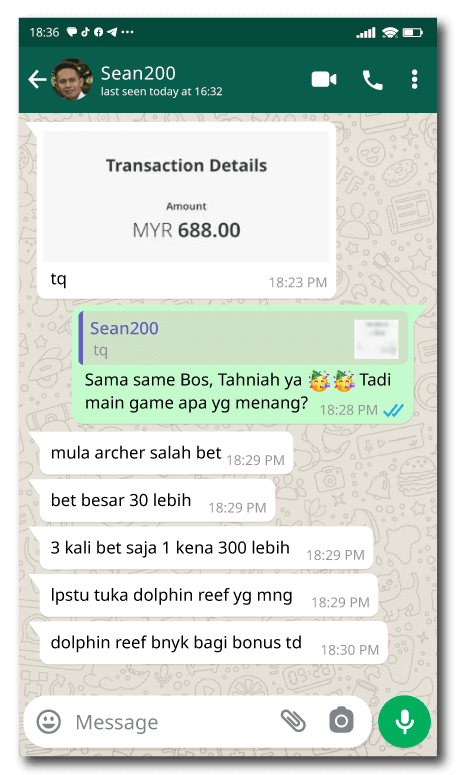 Sean200 WhatsApp testimonial preview
